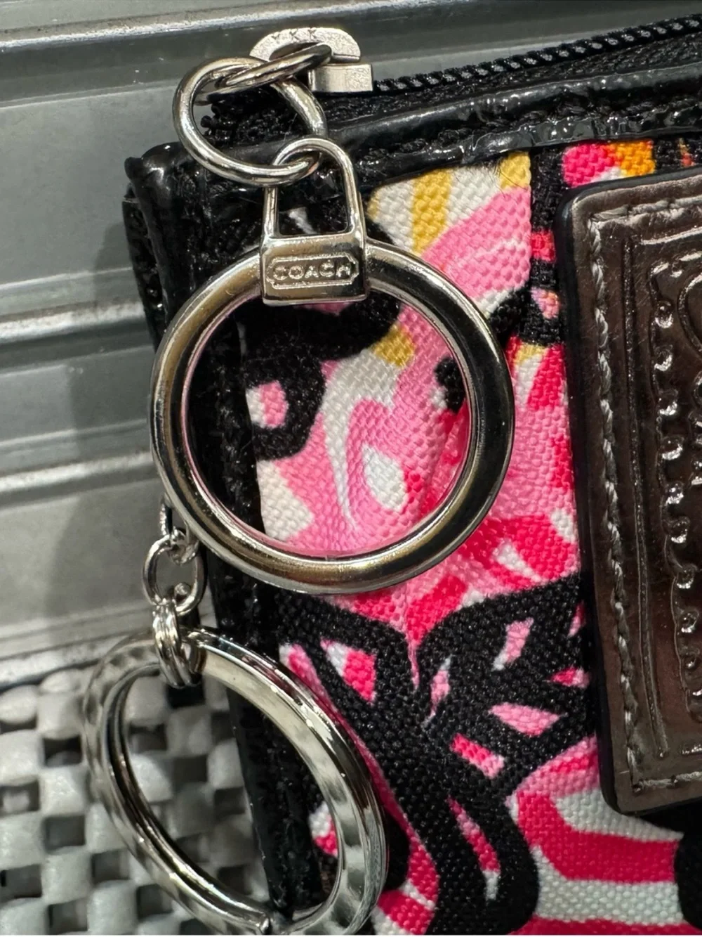 Coach Multicolor Floral Zip Card Case with key chain like new